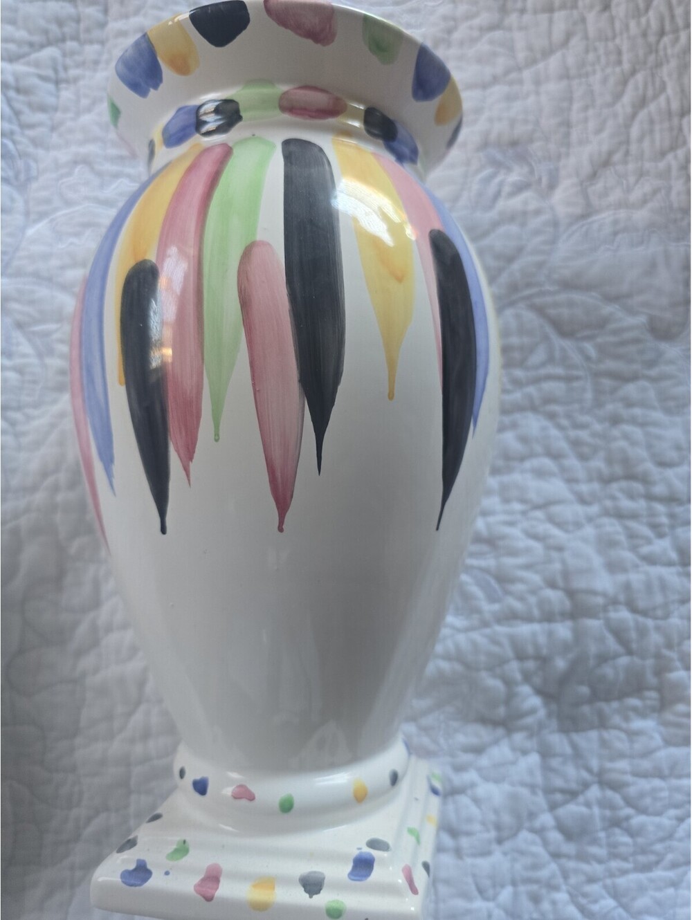 Colorful 10" Hand Painted Ceramic Vase White Modern Decorative Home Decor